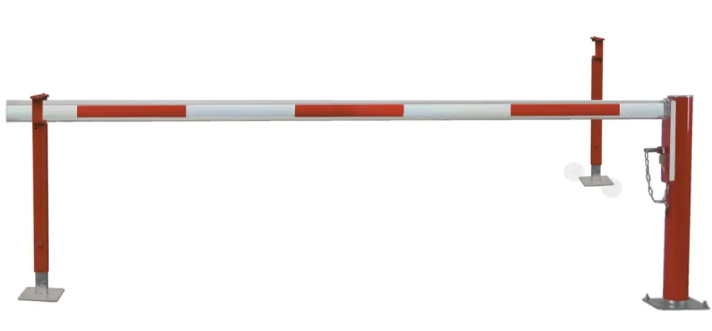 Neu Mannus Drehschranke WES 105 rot weiß mit Sperrbalken und 2 Auflagestützen 3,50 m - mit Profilzylinder