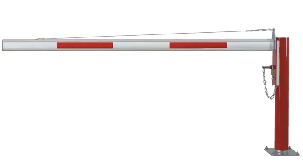 Mannus Drehschranke WES 125 rot weiß mit Sperrbalken 5,50 m - mit Feuerwehr-Dreikant Saisonangebot