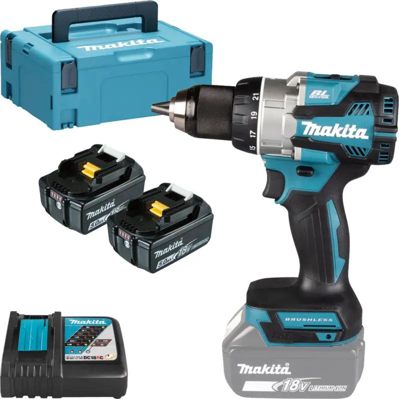 Markenprodukt Makita DDF489RTJ Akku-Bohrschrauber 18 V / 2x 5,0 Ah Akku + Ladegerät im MAKPAC