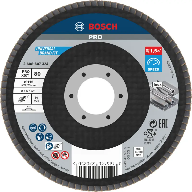 Solange Der Vorrat Reicht Bosch PRO X571 Fächerschleifscheibe 115 mm G80 - 2608607324