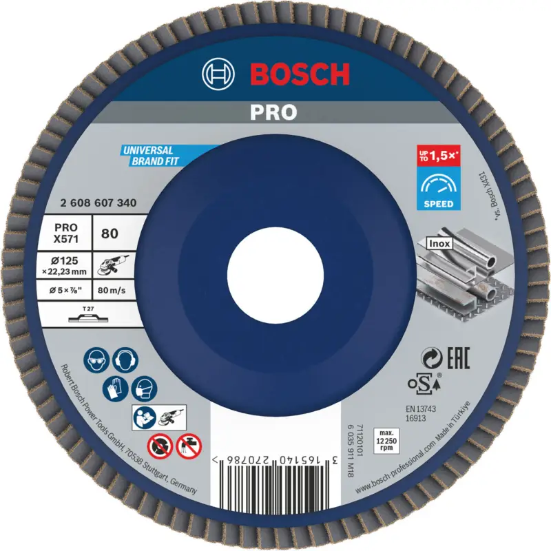 Bosch PRO X571 Fächerschleifscheibe 125 mm G80 - 2608607340 Garantierte Lieferung