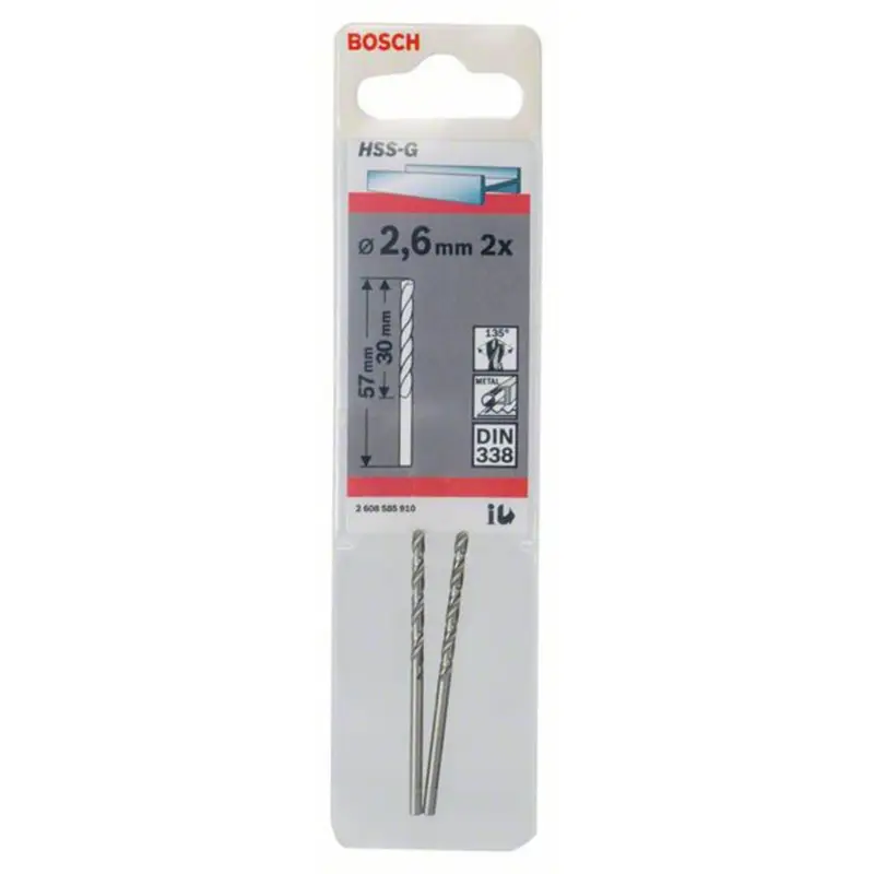 Beliebt Bosch 2x Metallbohrer HSS-G DIN 338 2,6 x 30 x 57 mm - 2608585910