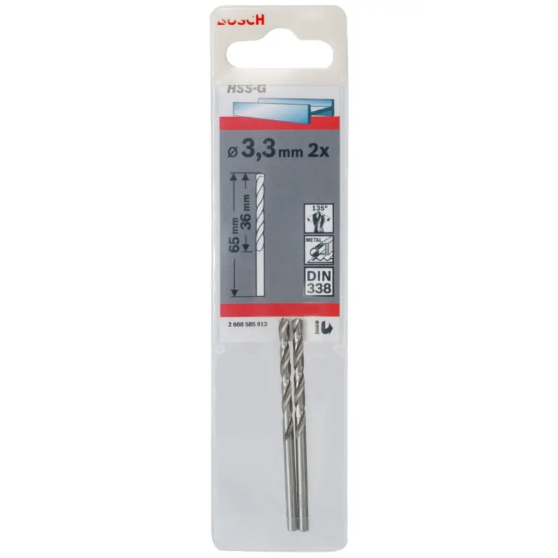 Bosch 2x Metallbohrer HSS-G DIN 338 3,3 x 36 x 65 mm - 2608585913 Heißes Angebot