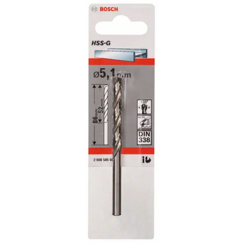Bosch 1x Metallbohrer HSS-G DIN 338 5,1 x 52 x 86 mm - 2608585923 Sichere Zahlung