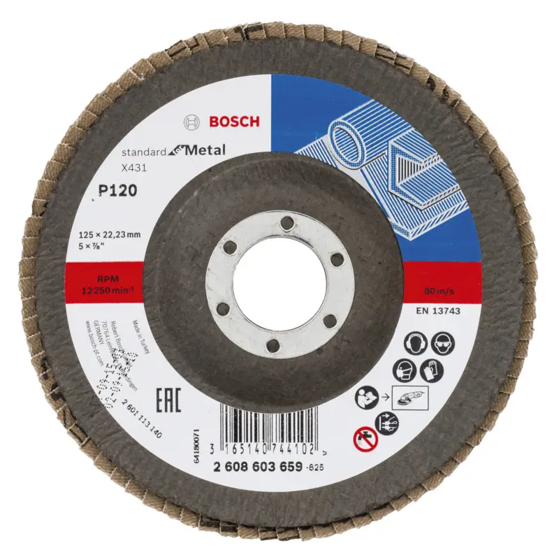 Neue Ware Bosch Fächerschleifscheibe X431 Standard for Metal gewinkelt 125 mm 22,23 mm 120 - 2608603659