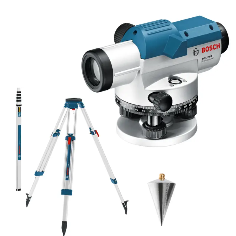 Direktkauf Bosch optisches Nivelliergerät GOL 26 D mit Baustativ BT 160 + Messstab GR 500 in Handwerkerkoffer - 0601068002