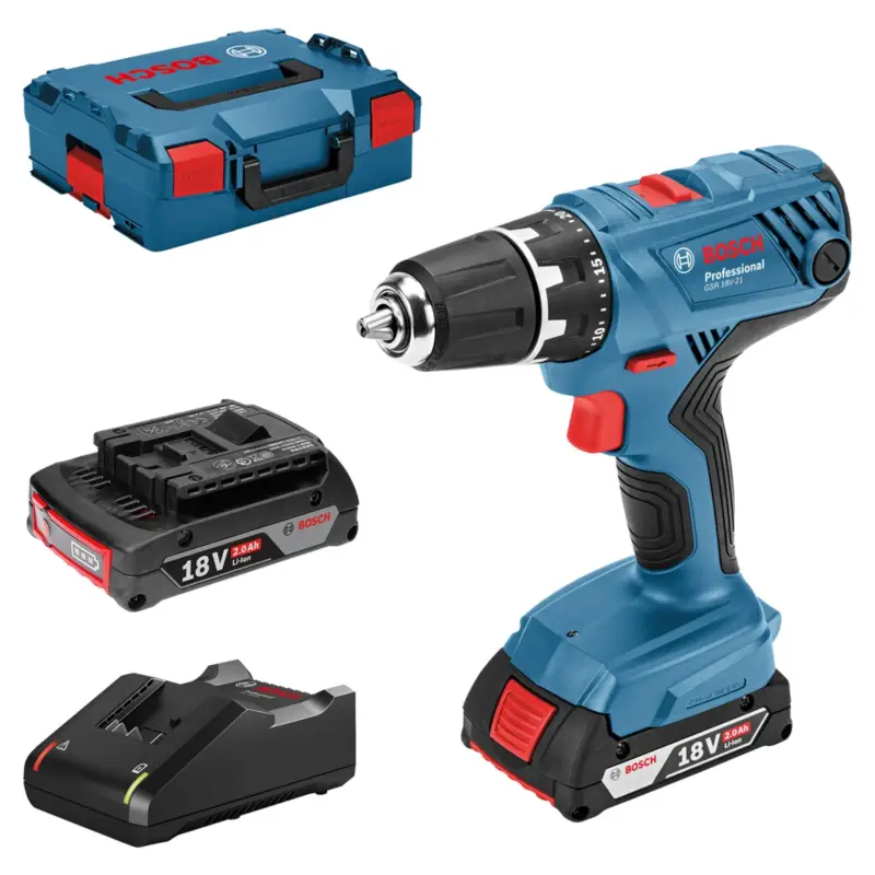 Bosch Akku-Bohrschrauber GSR 18V-21 / 2x 2,0 Ah Akku + Ladegerät in L-Boxx - 06019H1008 Neue Kollektion