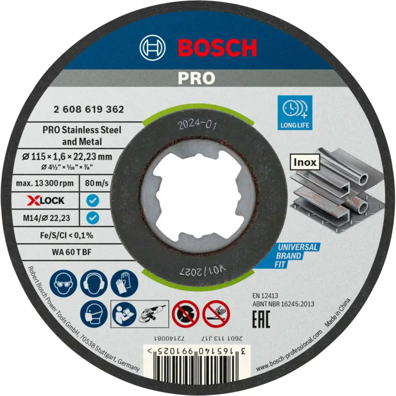 Begrenztes Angebot Bosch PRO 50x Stainless Steel and Metal X-Lock Trennscheibe 115 x 1,6 x 22,23 mm - 2608619362
