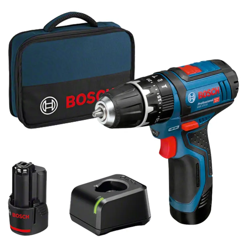 Schnäppchen Bosch Akku-Schlagbohrschrauber GSB 12V-15 Professional 12 V / 2x 2,0 Ah Akku + Ladegerät in Softbag - 06019B690H