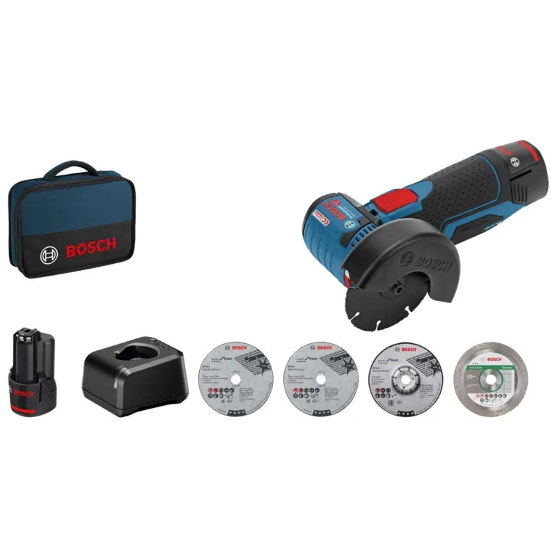 Preisknaller Bosch Akku-Winkelschleifer GWS 12V-76 Ø 76 mm / 2x 2,0 Ah + Ladegerät im Softbag - 06019F200C