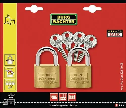 BURG-WÄCHTER Vorhangschloss-Set Duo 222 40 Bügelstärke 6 mm Bügelhöhe 22 mm - DUO 222 40 Preis Gesenkt