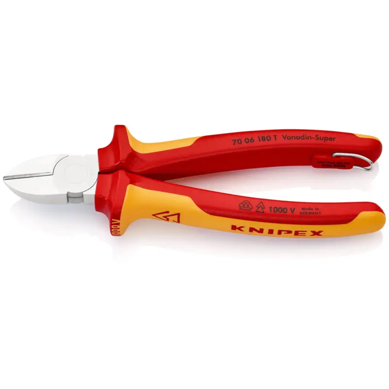 Nur Heute Knipex Seitenschneider mit Befestigungsöse verchromt, isoliert mit Mehrkomponenten-Hüllen, VDE-geprüft; mit integrierter isolierter Befestigungsöse zum Anbringen einer Absturzsicherung 180 mm - 7006180TBK