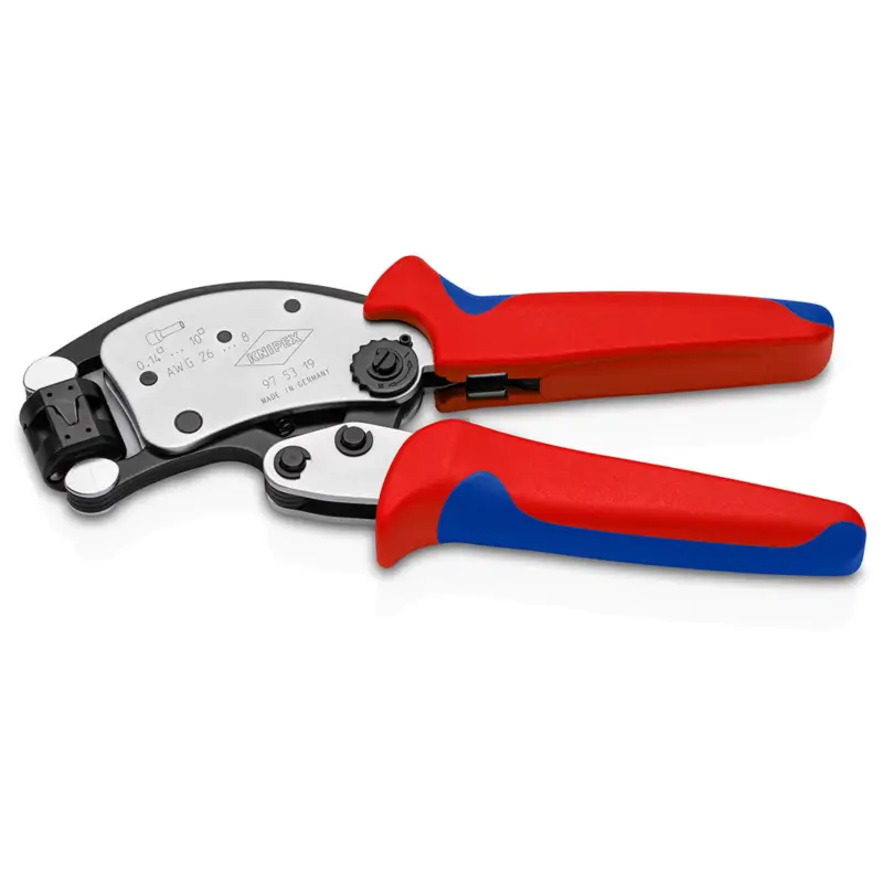 Ausverkauf Knipex Selbsteinst. Crimpzange für Aderendhülsen verchromt, mit Mehrkomponenten-Hüllen 200 mm - 975319