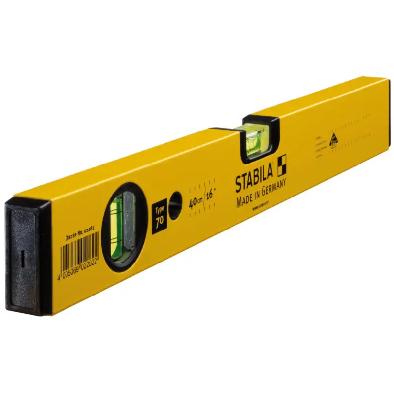 STABILA Wasserwaage Type 70, 40 cm, leichtes Alu-Profil, 1 Horizontal-Libelle, 1 Vertikal-Libelle, Made in Germany - 02282 Aktuell