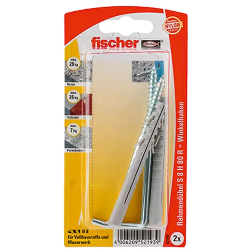 Letzte Chance Fischer 2x Rahmendübel S 8 H RW - 52193
