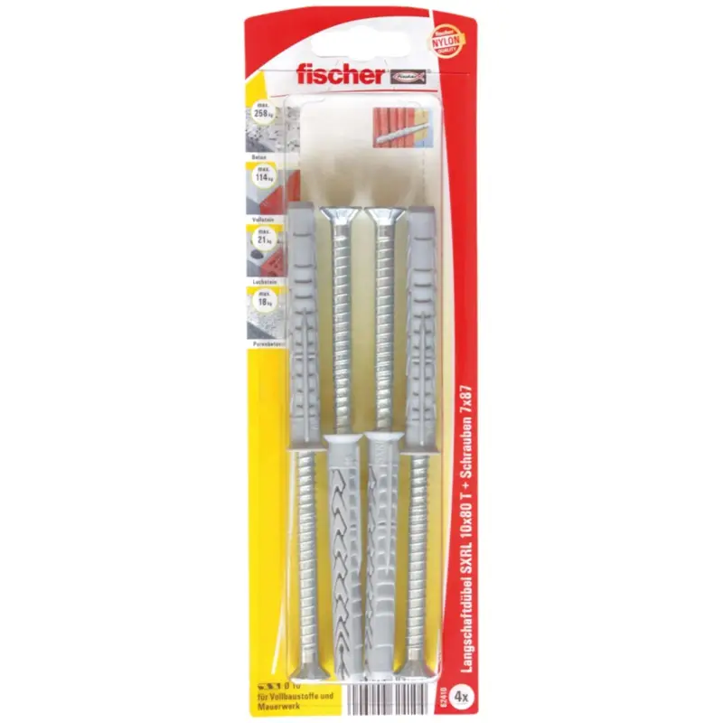 Neu Fischer 4x Langschaftdübel SXRL 10x80 T Senkkopfschraube - 62410