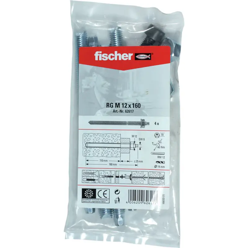 Fischer 4x Ankerstange RG M 12 x 160 B Beutel - 062617 Schneller Versand