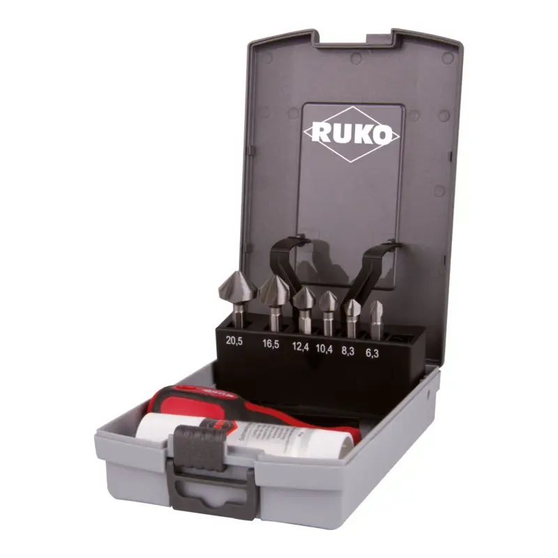 Neue Ware RUKO Kegel- und Entgratsenker-Bit-Satz 90° "Lang" HSS in Kunststoffkassette - 102319RO