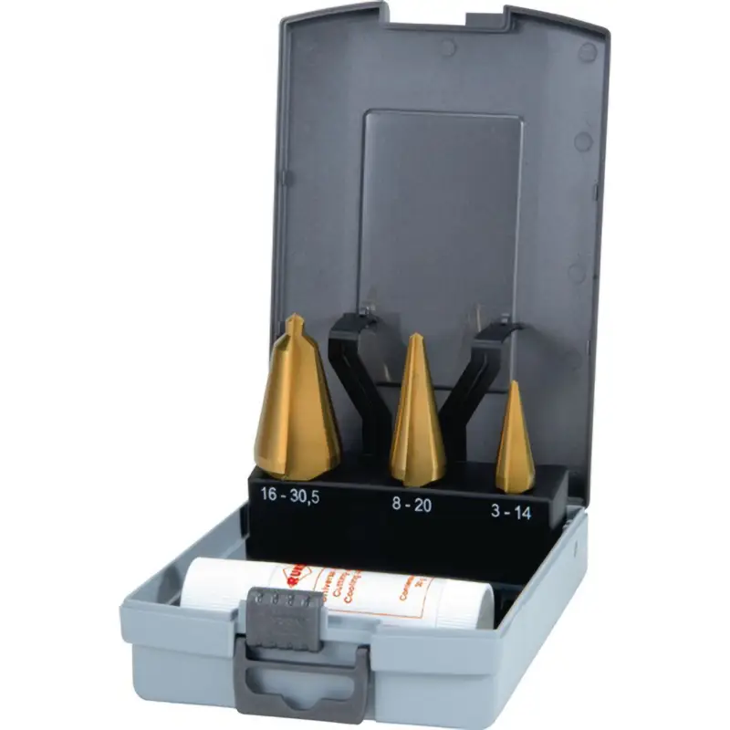 RUKO Blechschälbohrersatz HSS-TiN 4tlg. 3 - 14 / 5 - 20 / 16 - 30,5 mm in ABS-KunststoffKassette - 101020TRO Preis Gesenkt