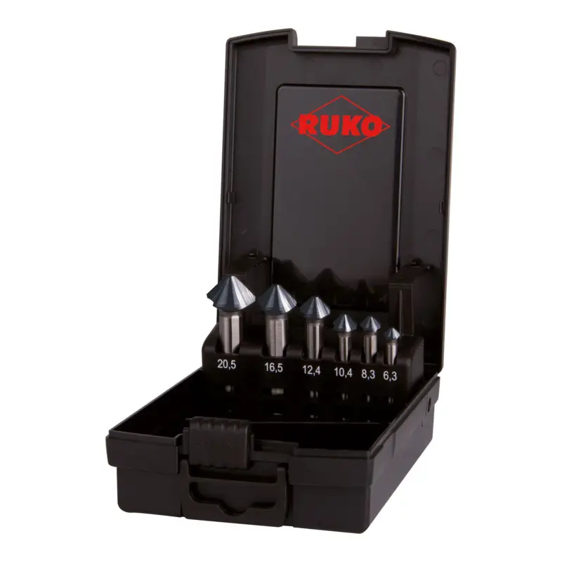 RUKO ULTIMATECUT Kegel- und Entgratsenker-Satz HSS DIN 335 Form C 90° RUnaTEC 6tlg. in Kunststoffkassette - 102790PRO Direkt Vom Hersteller