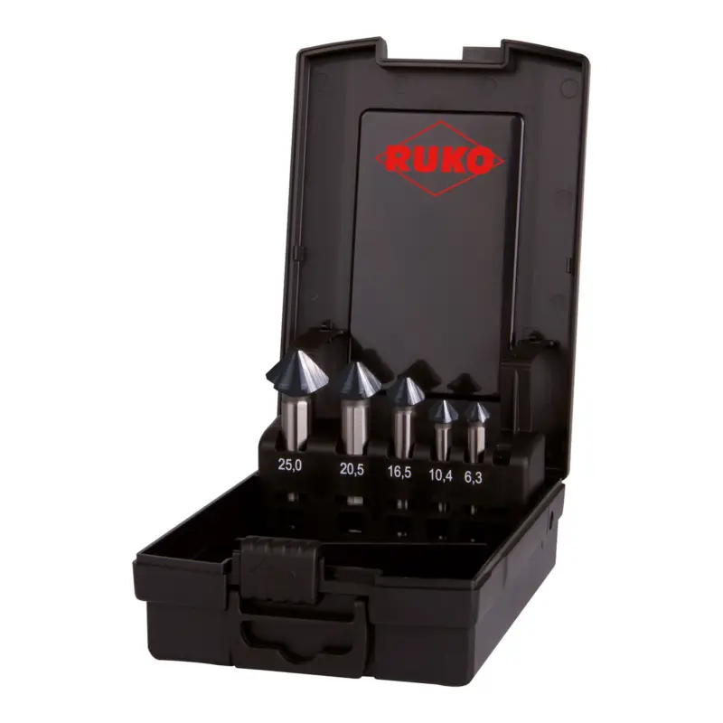 RUKO Kegel- und Entgratsenker-Satz ULTIMATECUT 5tlg. DIN 335 Form C 90° HSSE-Co 5 RUnaTEC Ø 6,3 - 25,0 mm in Kunststoffkassette - 102791EPRO Markenware