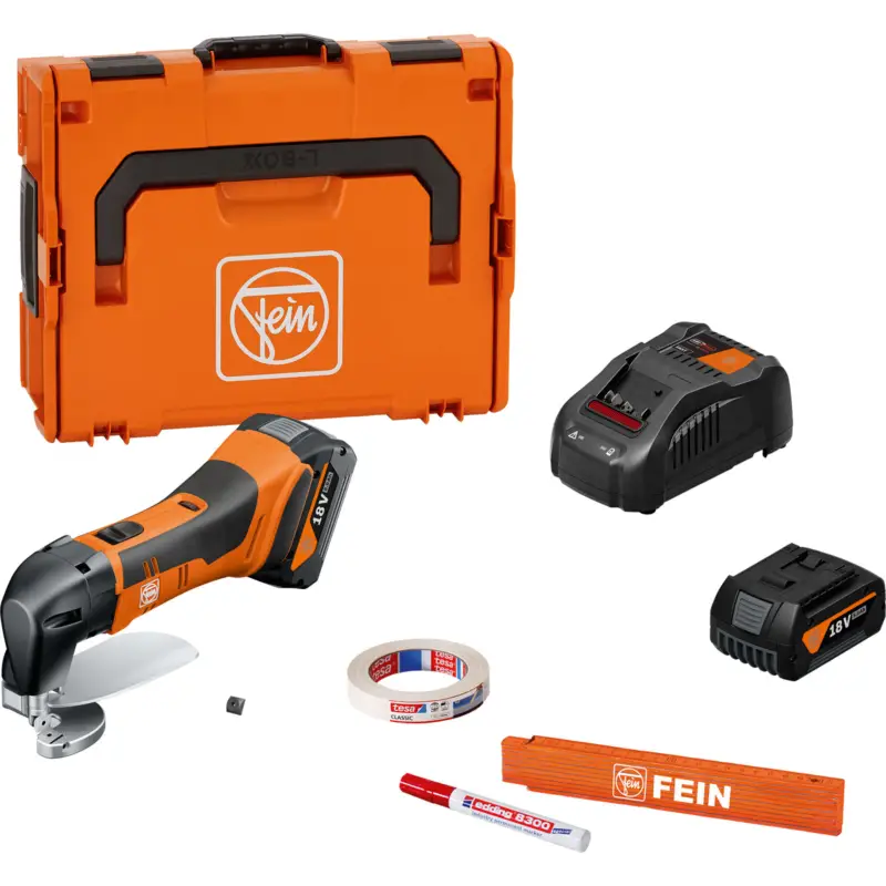 Schneller Versand Fein Akku-Blechschere bis 1,6 mm ABLS 18 1.6 E AS / 2x 5,0 Ah Akku + Ladegerät in L-Boxx - 71300664000