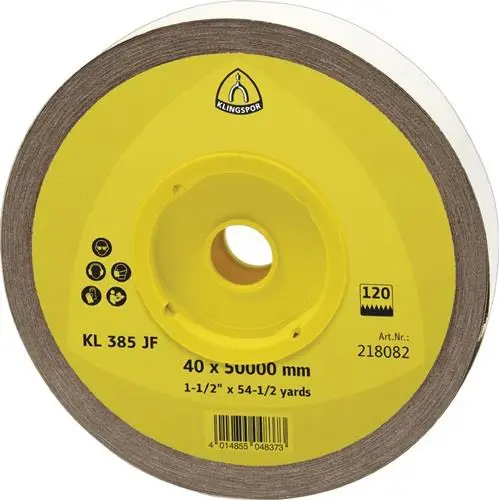 Neue Kollektion KLINGSPOR Schleifgeweberolle KL 385 JF 50 m x 50 mm Körnung 120 - 218099