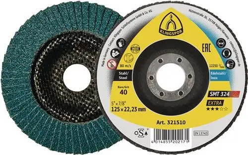 Finale Aktion KLINGSPOR Fächerscheibe SMT 324 Extra Ø 125 mm Körnung 40 12° konisch INOX Zirkonkorund - 321510