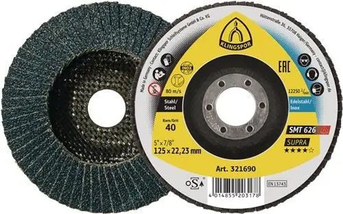 KLINGSPOR Fächerscheibe SMT 626 Supra Ø 115 mm Körnung 60 6° konisch INOX Zirkonkorund - 321694 Zertifiziert