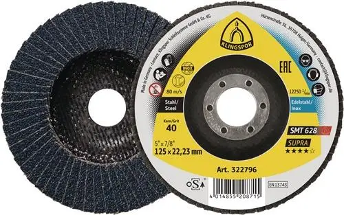 Aktuell KLINGSPOR Fächerscheibe SMT 628 Supra Ø 115 mm Körnung 40 flach INOX Zirkonkorund - 322790
