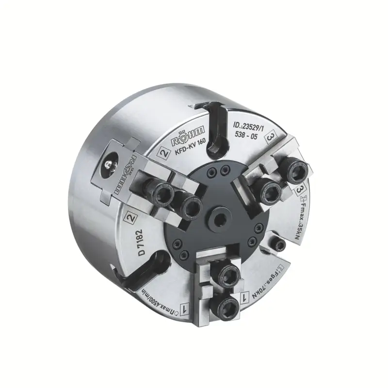Schnäppchen Röhm Kraftspannfutter KFD 85, 3-Backen, mit Kreuzversatz, Zylindrische Zentrieraufnahme - 123110