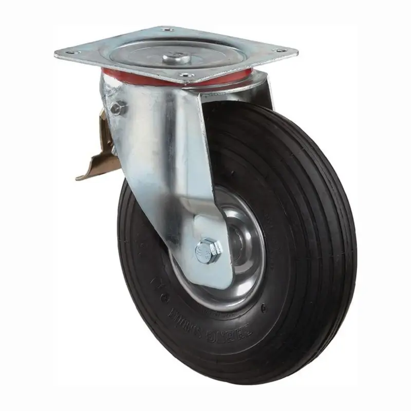 BS Rollen Lenkrolle mit Anschraubplatte und Totalfeststeller Gummi Luftrad Rollenlager 200 mm 75 kg - L420.C90.200 Direktkauf