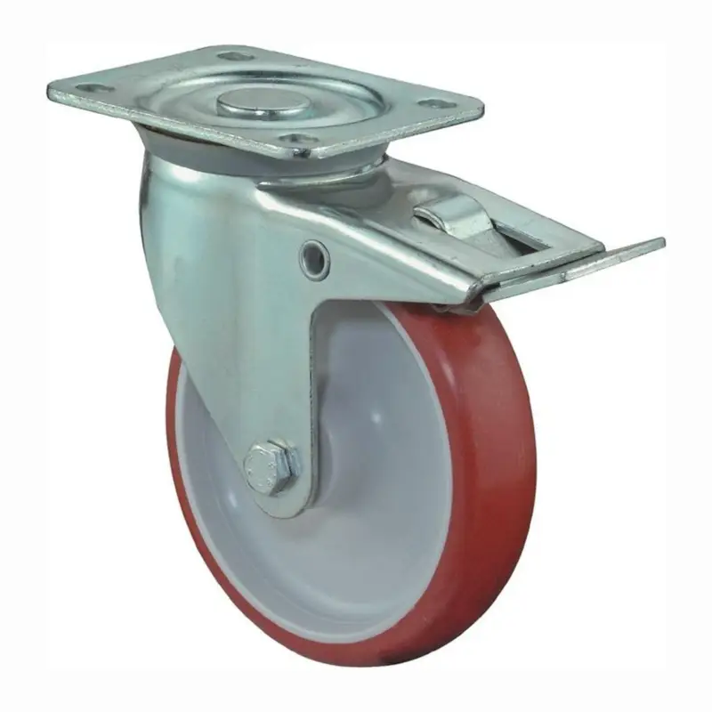 Highlight BS Rollen Lenkrolle mit Totalfeststeller und Anschraubplatte Polyurethan rot Rollenlager 200 mm 300 kg - L420.B31.200