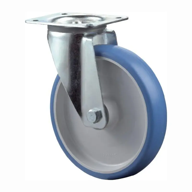 Expressversand BS Rollen Lenkrolle mit Anschraubplatte Polyurethan blau Rollenlager 125 mm 150 kg - L400.B36.125