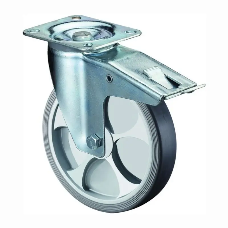 BS Rollen Lenkrolle mit Totalfeststeller und Anschraubplatte thermoplastisches Gummi Rollenlager 125 mm 120 kg - L420.B44.126 Billig