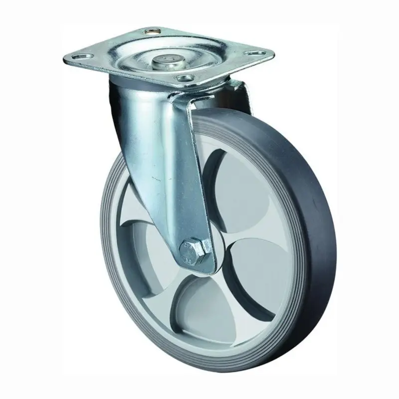 Must-Have BS Rollen Lenkrolle mit Anschraubplatte thermoplastisches Gummi Rollenlager 200 mm 220 kg - L400.B44.201
