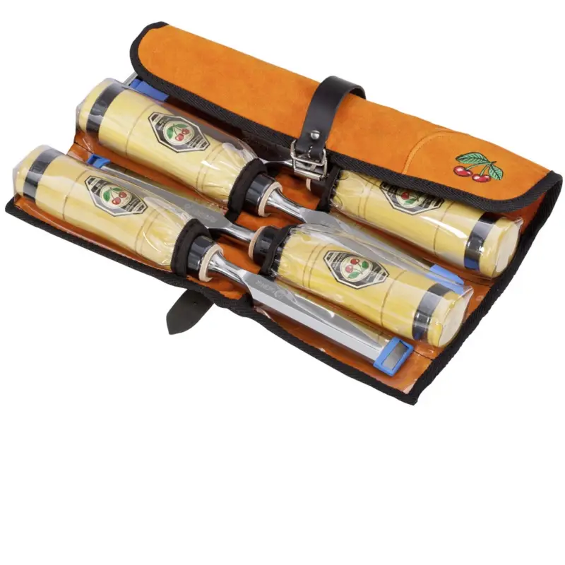 Abverkauf Kirschen Zimmermannsbeitelsatz /Velourledertasche 1958000 Rolltasche Stechbeitel