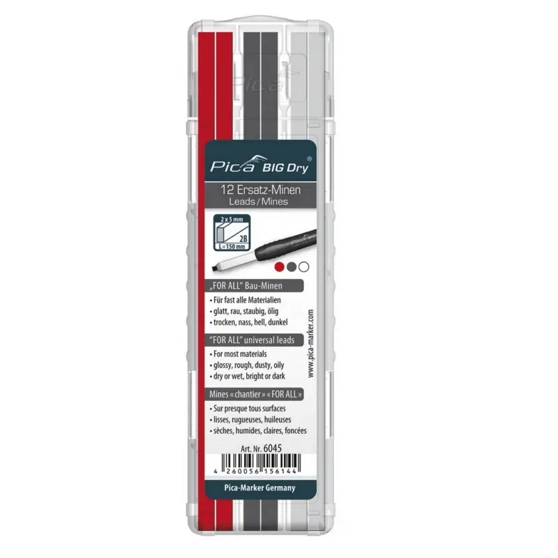 Pica BIG Dry Minen-Set FOR ALL 6045 Rot/Graphit/Weiss Bleistift Ersatz-Mine Saisonangebot