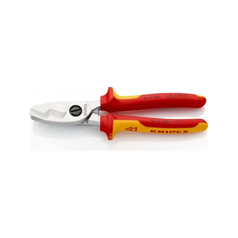 Zertifiziert Knipex Kabelschere mit Doppelschneide isoliert Länge 200 mm verchromt 9516200