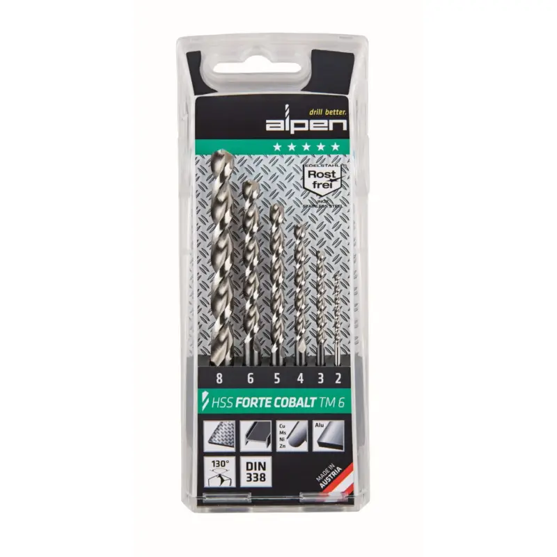 Alpen Bohrerkassette HSS Cobalt Forte TM6 2,0 3,0 4,0 5,0 6,0 8,0 6tlg 100616100 Heißes Angebot