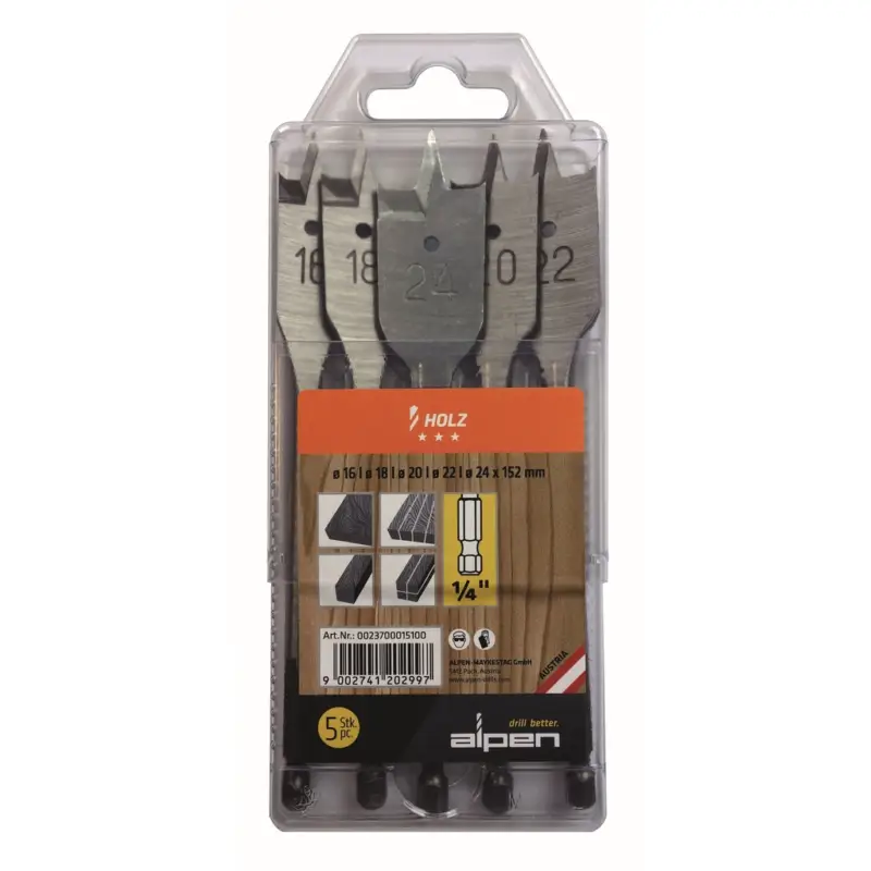 Alpen Flachfräsbohrer Set 5tlg 16 18 20 22 24 mm in Kunststoffbox 23700015100 Saisonangebot