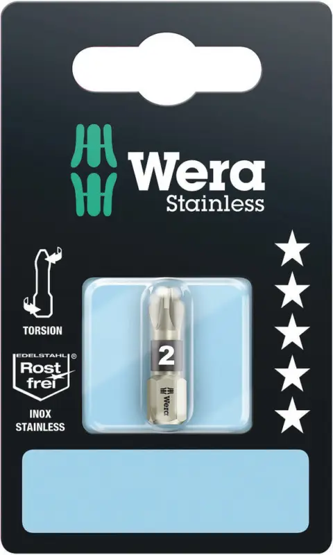 Wera 3855/1 TS SB Bits, Edelstahl, PZ 2 x 25 mm 05073614001 Zertifiziert