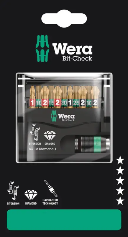 Wera Bit-Check 12 Diamond 1 SB, 12-teilig 05136392001 Rapidaptor Werkzeugfinder Online Kaufen