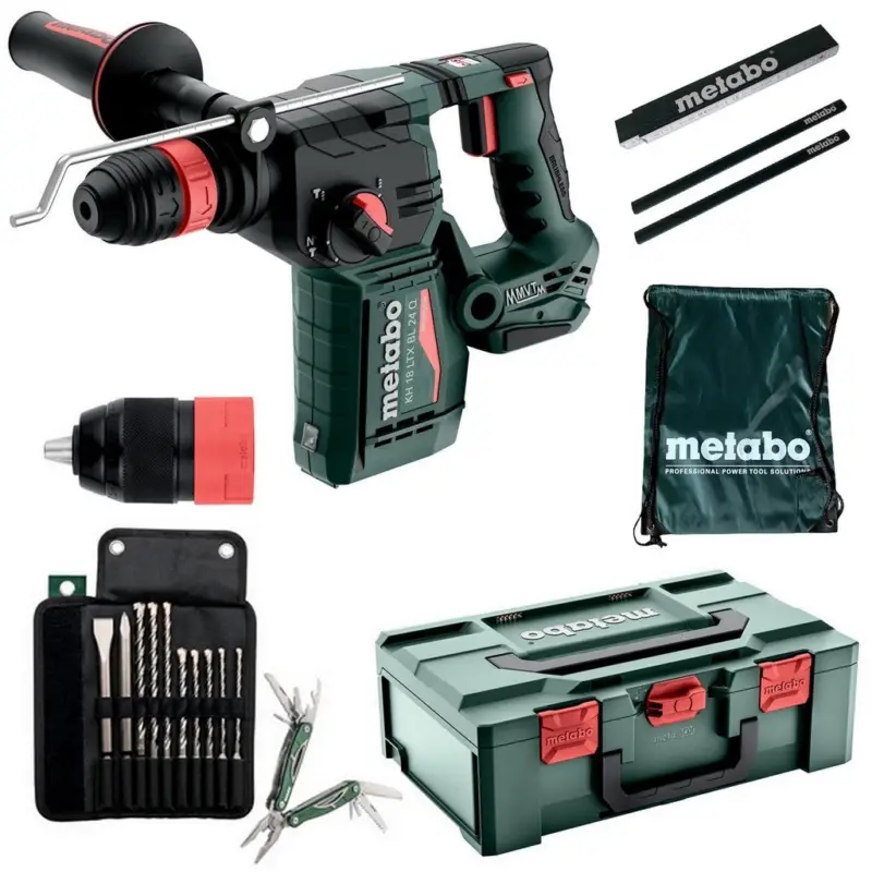 Markenprodukt Metabo Akku Kombihammer KH 18 LTX BL 24 Q CAS + Bohrer- Meißelset + Sportbeutel