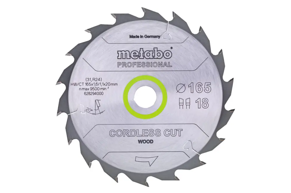 METABO Sägeblatt "cordless cut wood - professional", 165x20 Z18 WZ 20° 628294000 Markenware