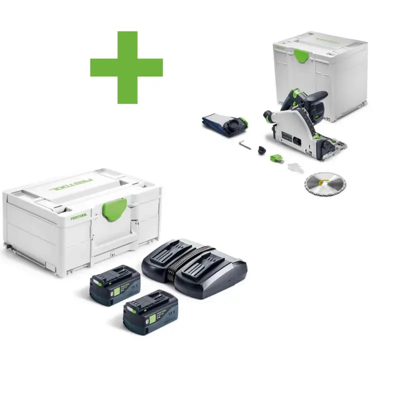 Festool Akku-Tauchsäge TSC 55 KSEB-Basic + Energie-Set SYS 18V 2x5,0/TCL6DUO Neuheit